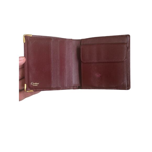 Authentic Vintage CARTIER Burgundy Leather Bifold Mens Wallet W/COA and Box - Picture 8 of 16